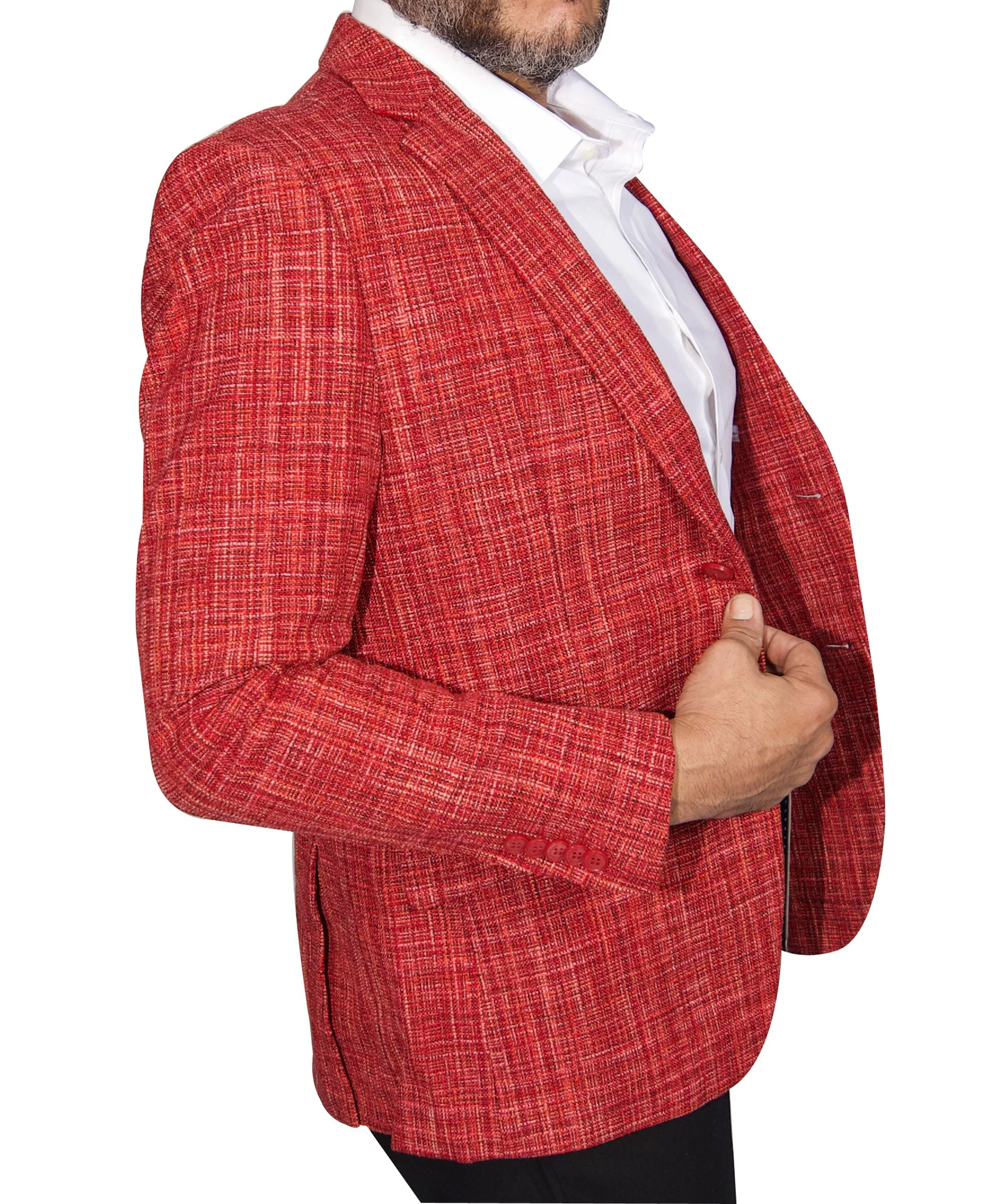 ELIE BALLEH Men's Red Textured Single Breasted Blazer