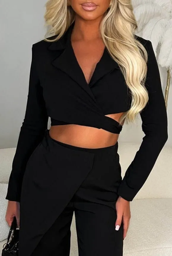 Feelings Are Strong Black Wrap Around Blazer Top