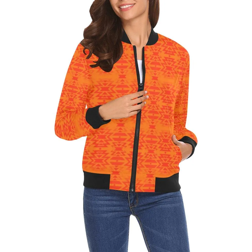 Fire Colors and Turquoise Orange Bring Them Home Bomber Jacket for Women