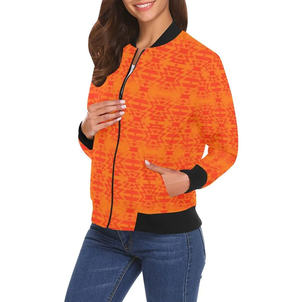 Fire Colors and Turquoise Orange Bring Them Home Bomber Jacket for Women