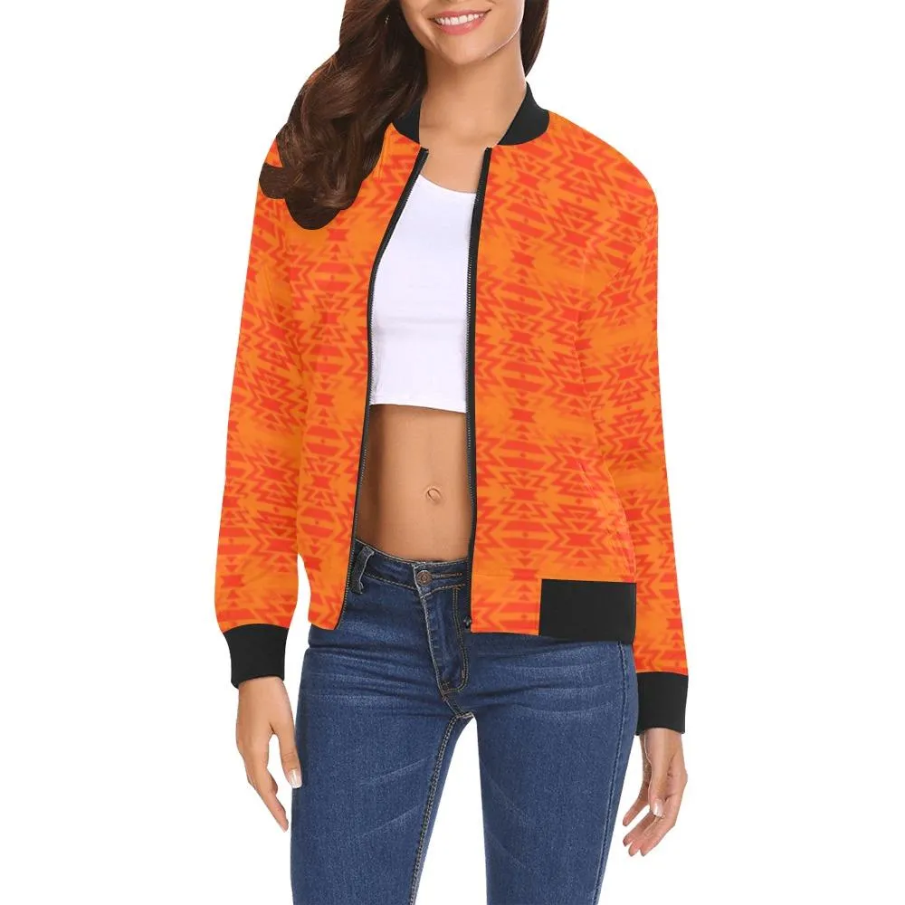 Fire Colors and Turquoise Orange Bring Them Home Bomber Jacket for Women