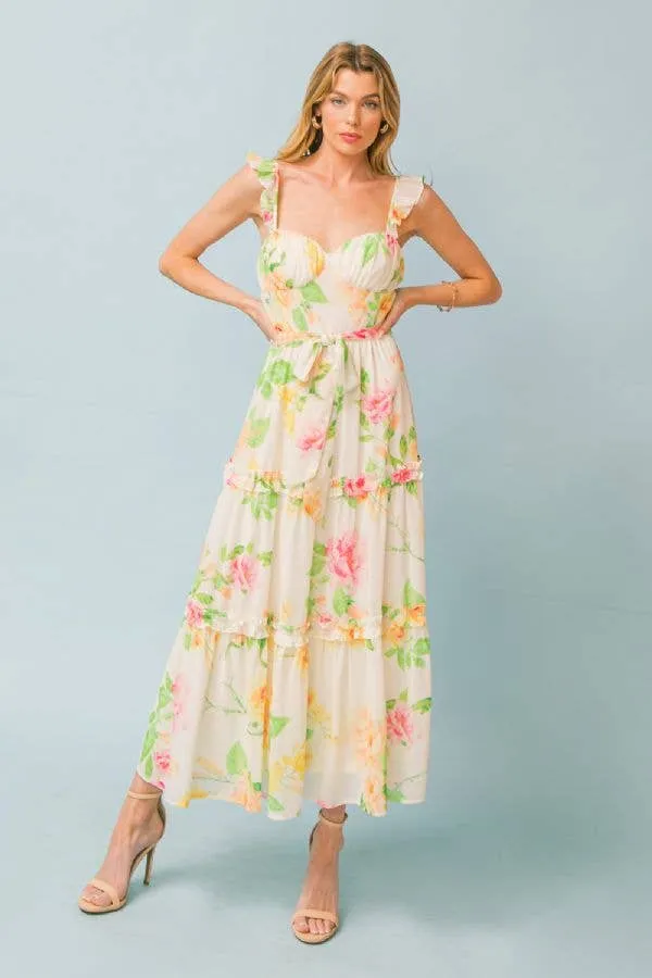 Floral Bustier Top Midi Dress