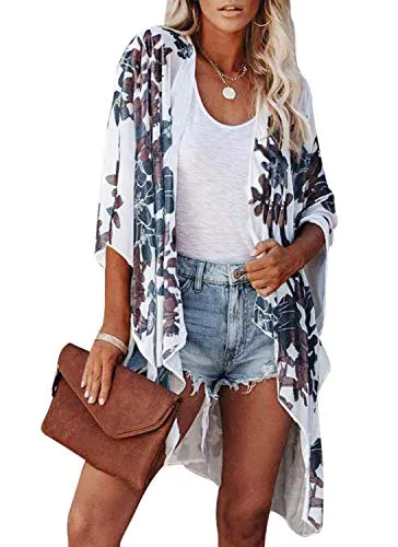 Floral Cover Up Chiffon Print Kimono Beachwear