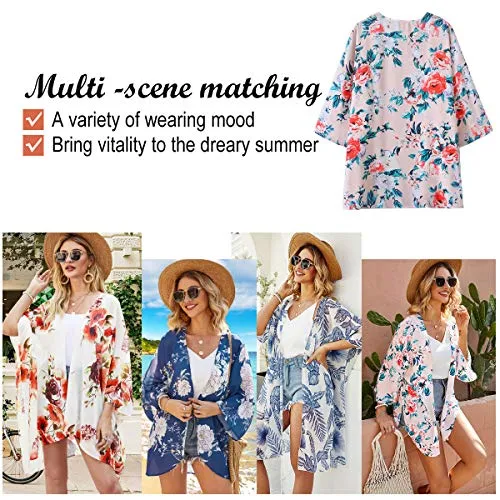 Floral Cover Up Chiffon Print Kimono Beachwear