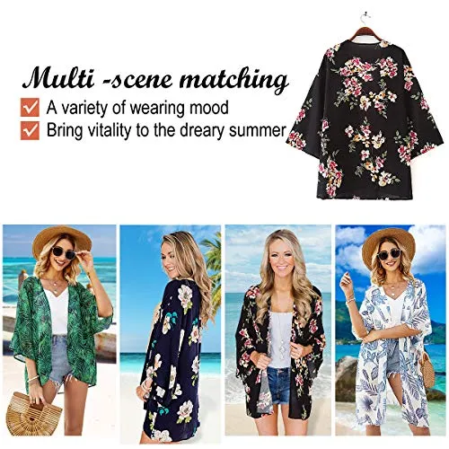 Floral Cover Up Chiffon Print Kimono Beachwear