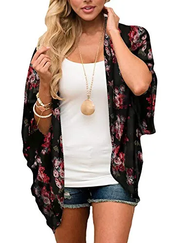 Floral Cover Up Chiffon Print Kimono Beachwear