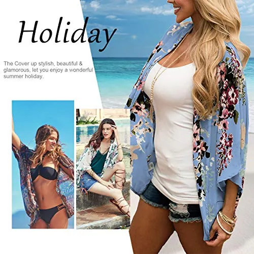 Floral Cover Up Chiffon Print Kimono Beachwear