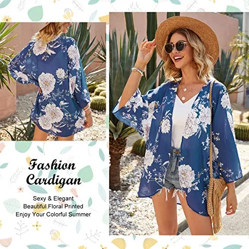 Floral Cover Up Chiffon Print Kimono Beachwear