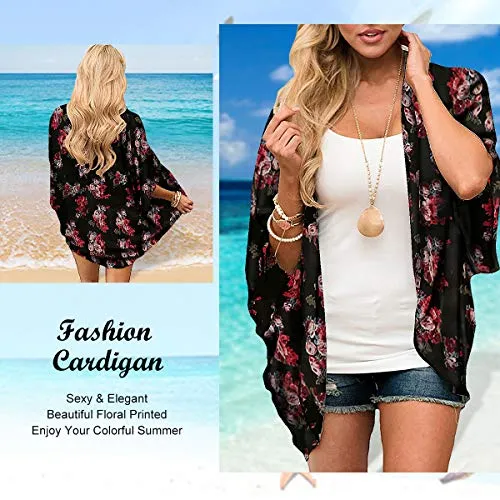 Floral Cover Up Chiffon Print Kimono Beachwear