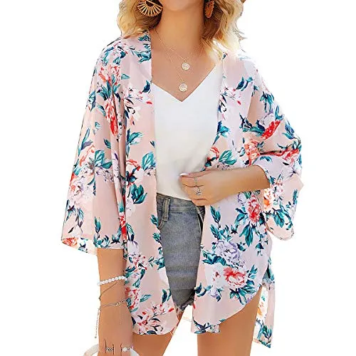 Floral Cover Up Chiffon Print Kimono Beachwear