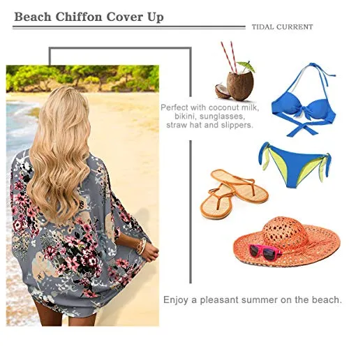 Floral Cover Up Chiffon Print Kimono Beachwear