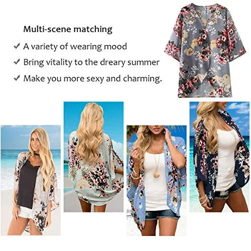 Floral Cover Up Chiffon Print Kimono Beachwear