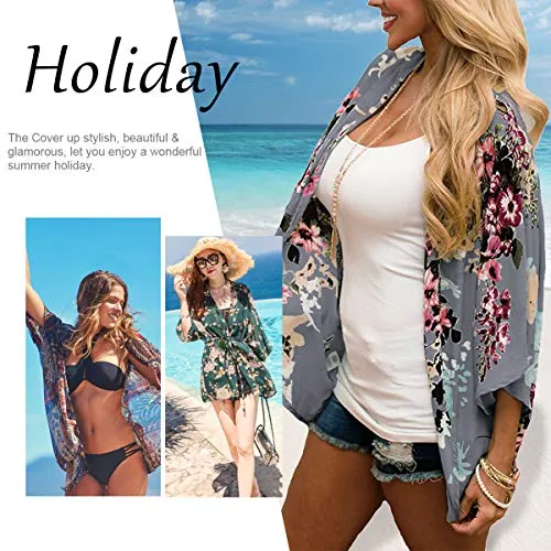 Floral Cover Up Chiffon Print Kimono Beachwear