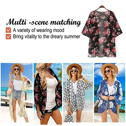 Floral Cover Up Chiffon Print Kimono Beachwear