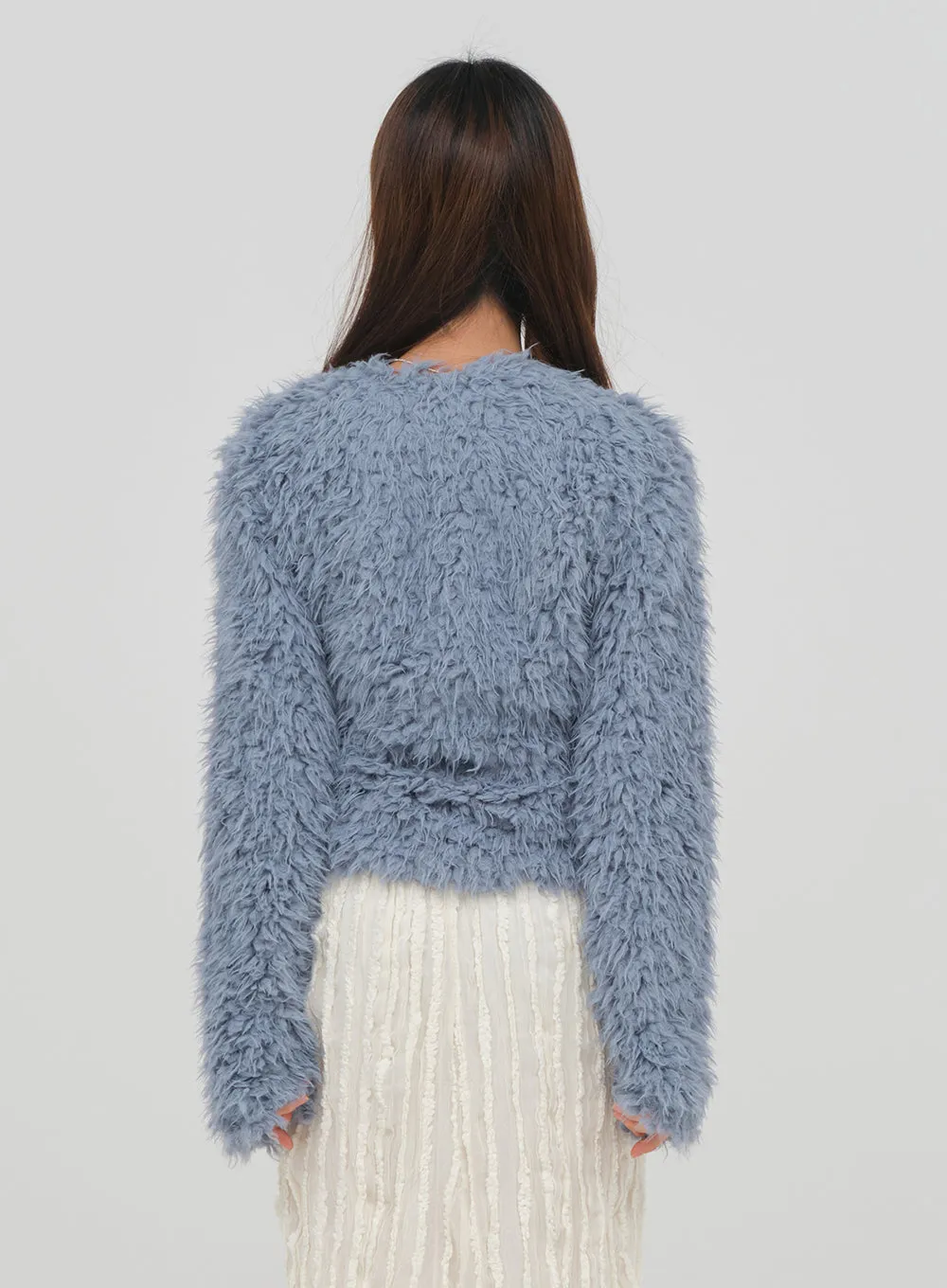 Fuzzy Wrap Tie Cardigan