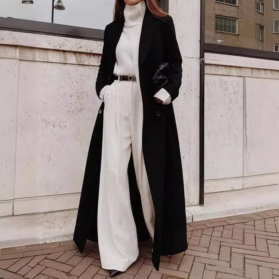 Girlary-shop outfit inspo 2024 Autumn and Winter Women's Casual Long Solid Color Warm Woolen Coat Overcoat