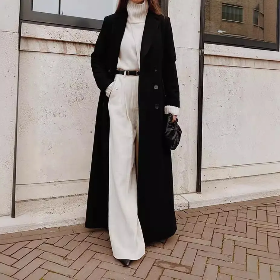 Girlary-shop outfit inspo 2024 Autumn and Winter Women's Casual Long Solid Color Warm Woolen Coat Overcoat