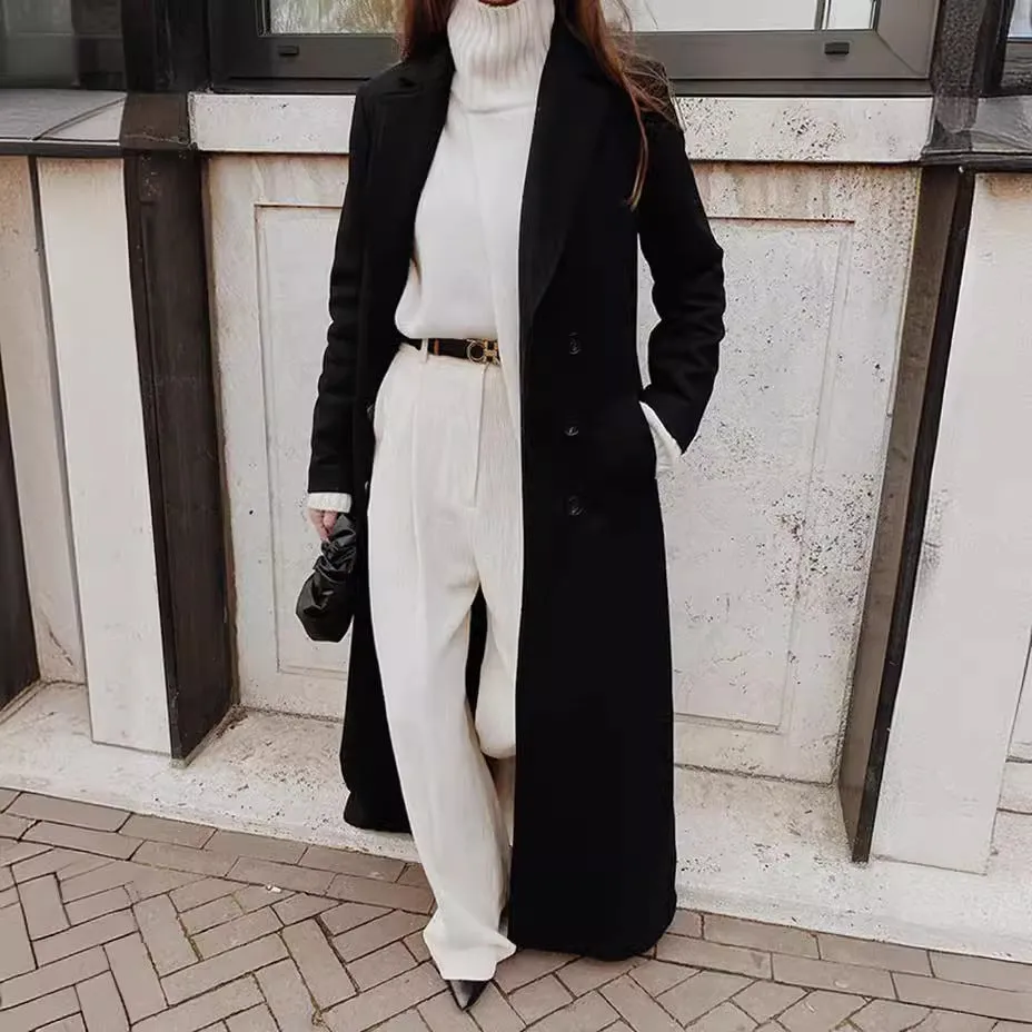 Girlary-shop outfit inspo 2024 Autumn and Winter Women's Casual Long Solid Color Warm Woolen Coat Overcoat