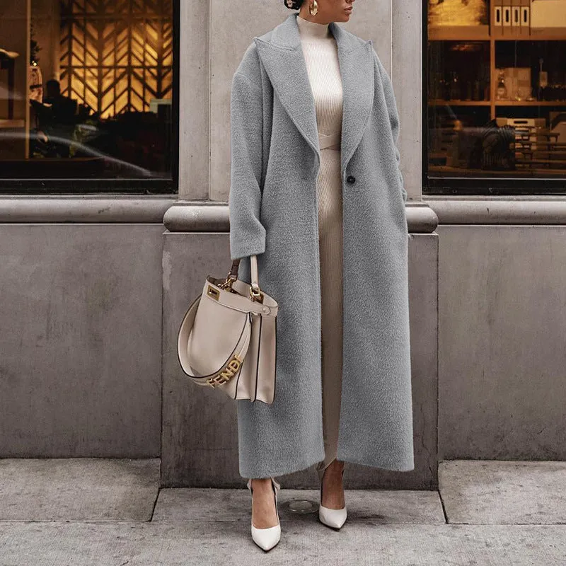 Girlary-shop outfit inspo fall 2024 Autumn and Winter Direct Selling Warm Coat Long Sleeve Lapel Women's Plush Top Women's Overcoat