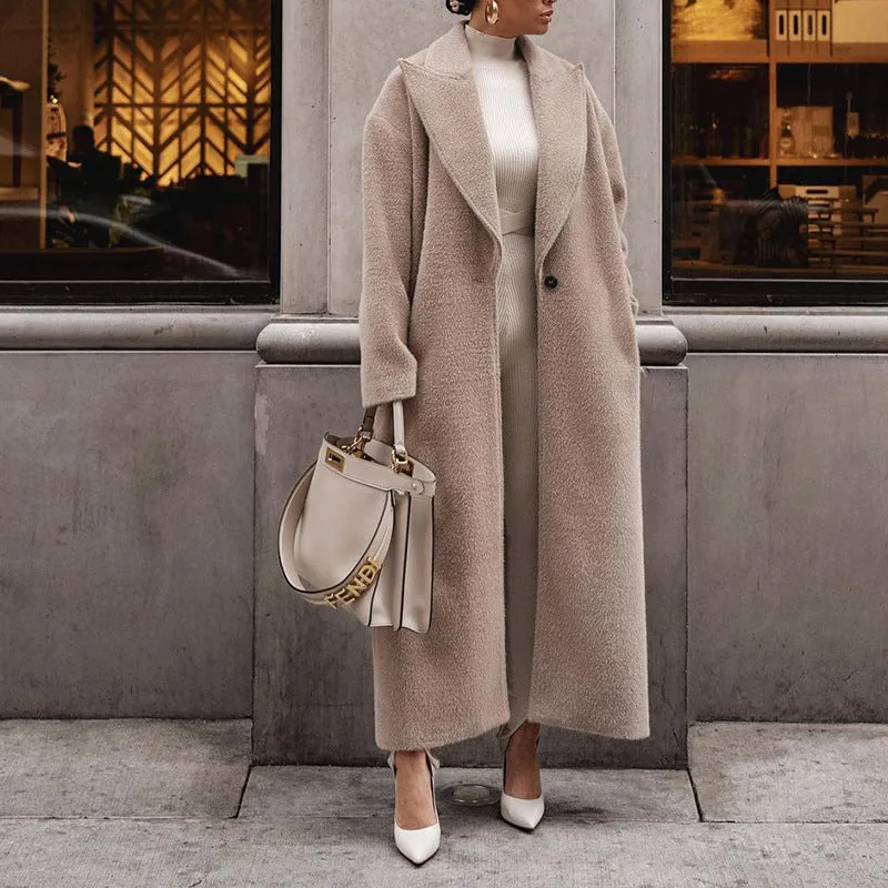 Girlary-shop outfit inspo fall 2024 Autumn and Winter Direct Selling Warm Coat Long Sleeve Lapel Women's Plush Top Women's Overcoat