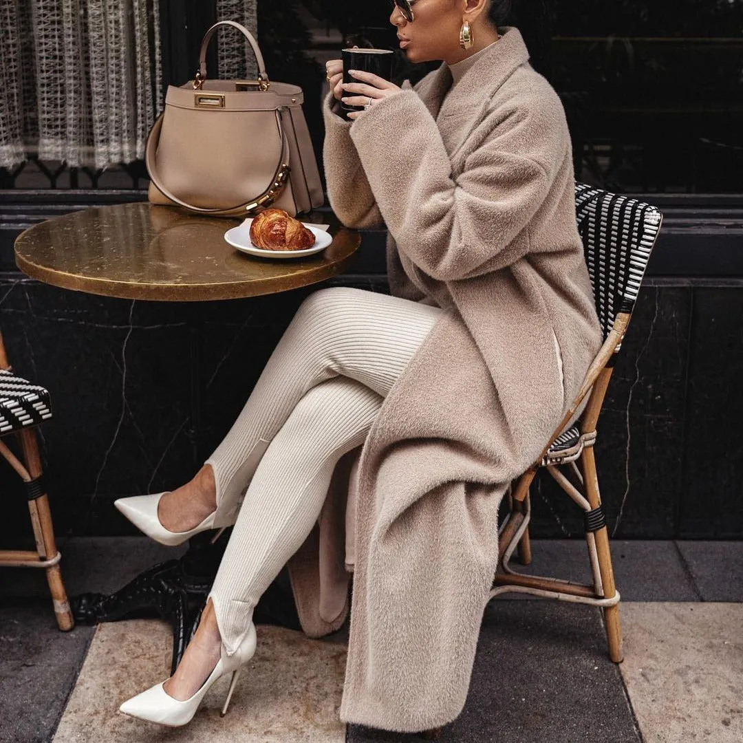 Girlary-shop outfit inspo fall 2024 Autumn and Winter Direct Selling Warm Coat Long Sleeve Lapel Women's Plush Top Women's Overcoat