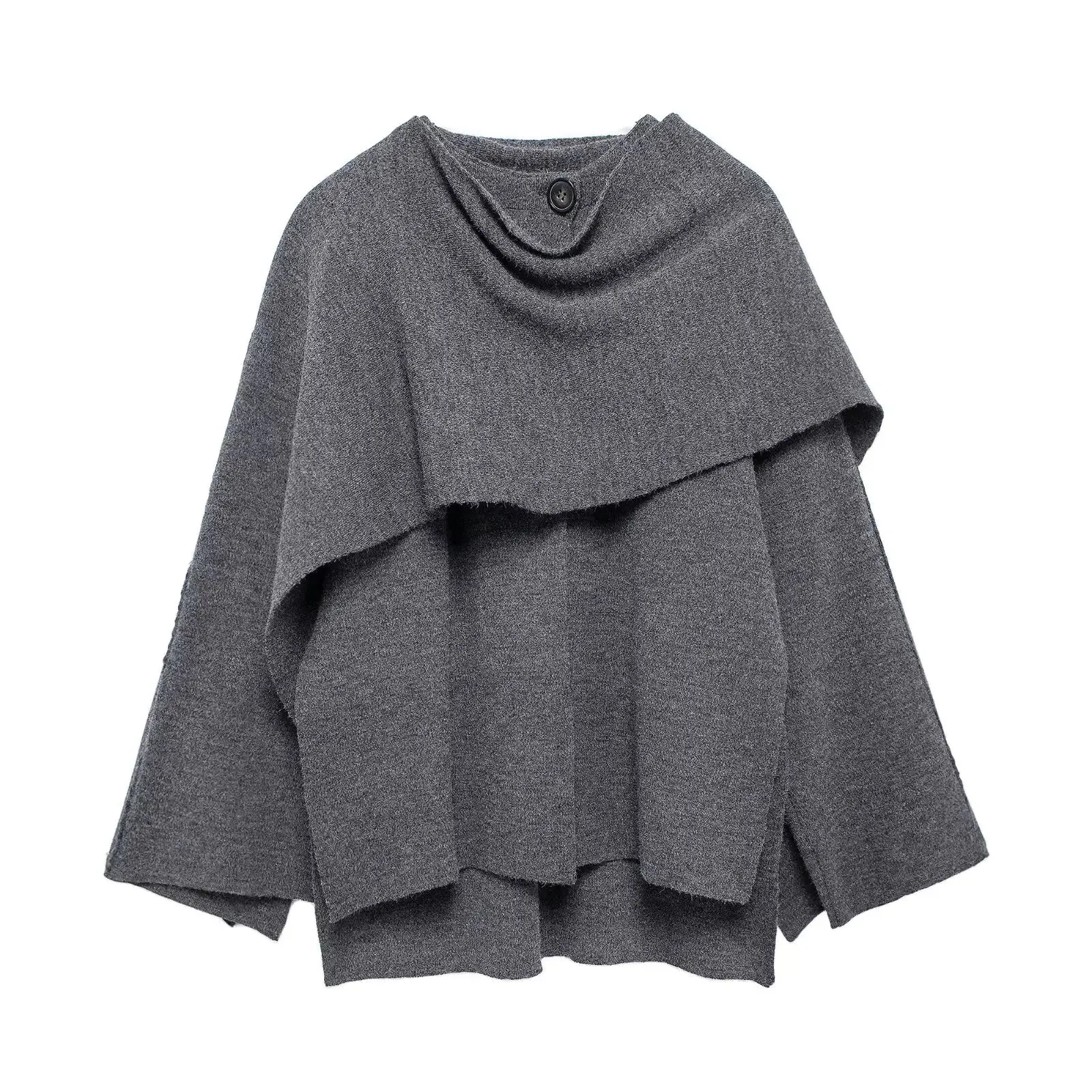 Girlary Women's Cropped Knitted Coat Cape Coat Fashionable and Elegant Temperament Solid Color Pullover Top