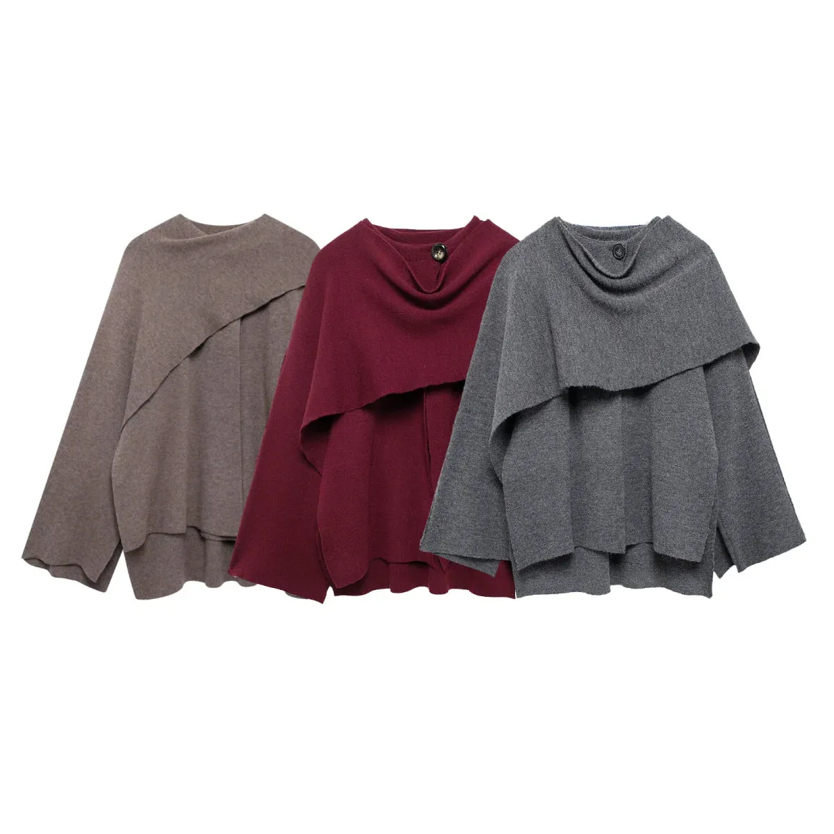 Girlary Women's Cropped Knitted Coat Cape Coat Fashionable and Elegant Temperament Solid Color Pullover Top