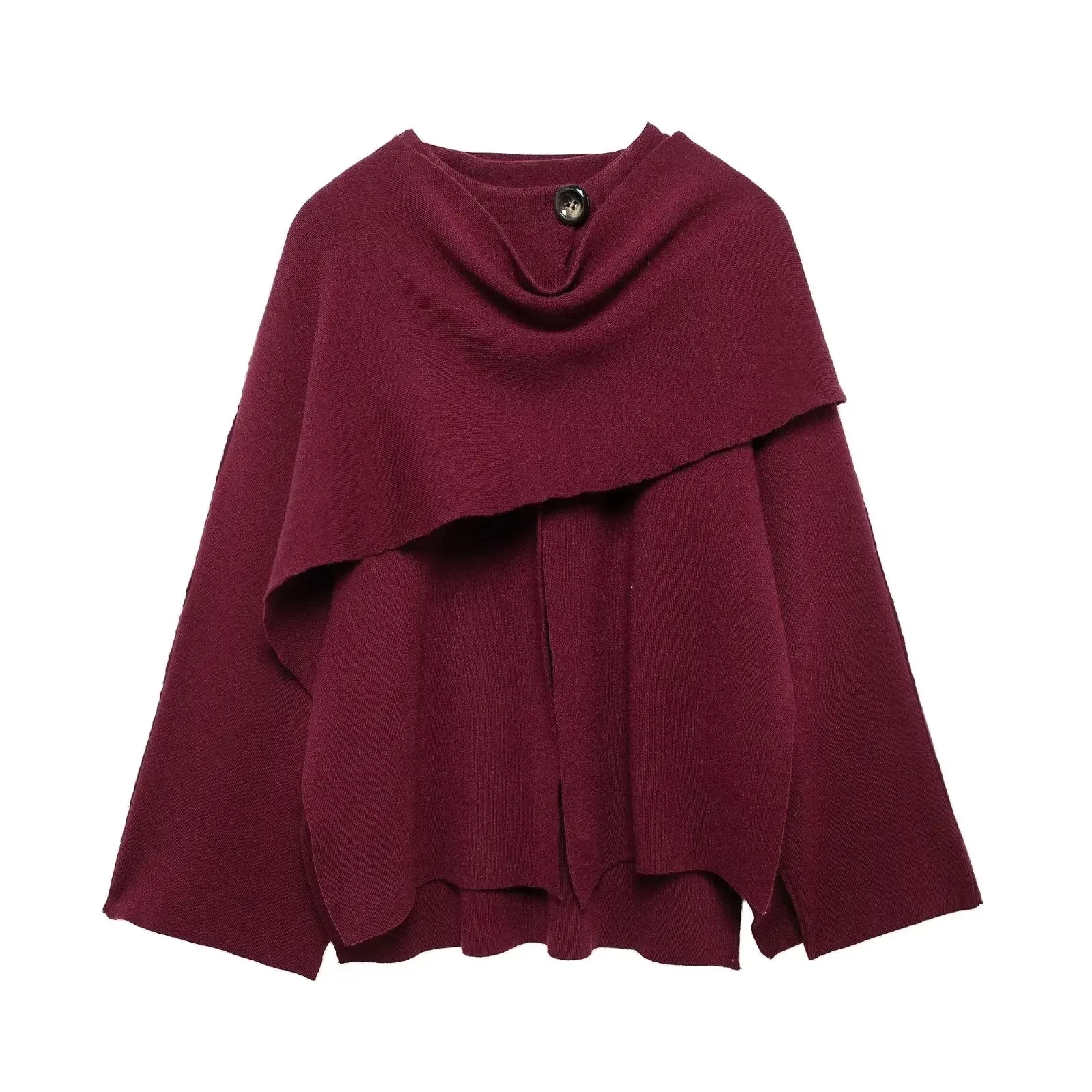 Girlary Women's Cropped Knitted Coat Cape Coat Fashionable and Elegant Temperament Solid Color Pullover Top