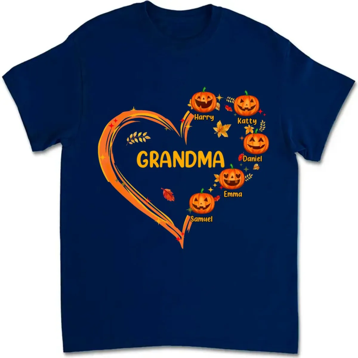 Grandma - Pumpkin With Heart Shape - Personalized Unisex T-shirt