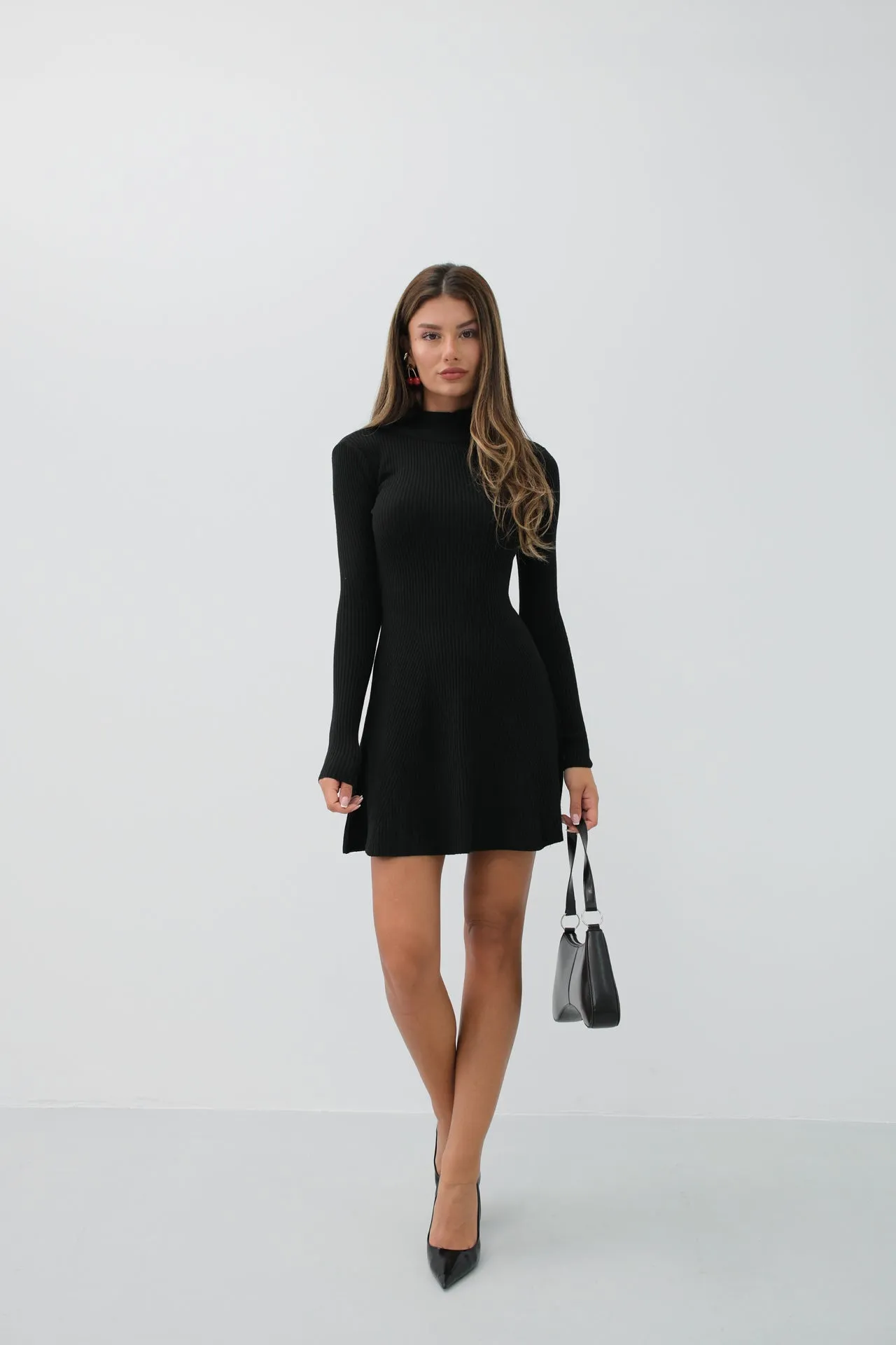 Half Turtleneck A-Line Mini Dress