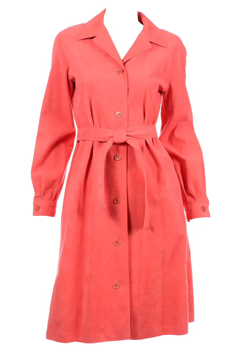 Halston Vintage 1970s Salmon Orange Ultrasuede Coat or Dress