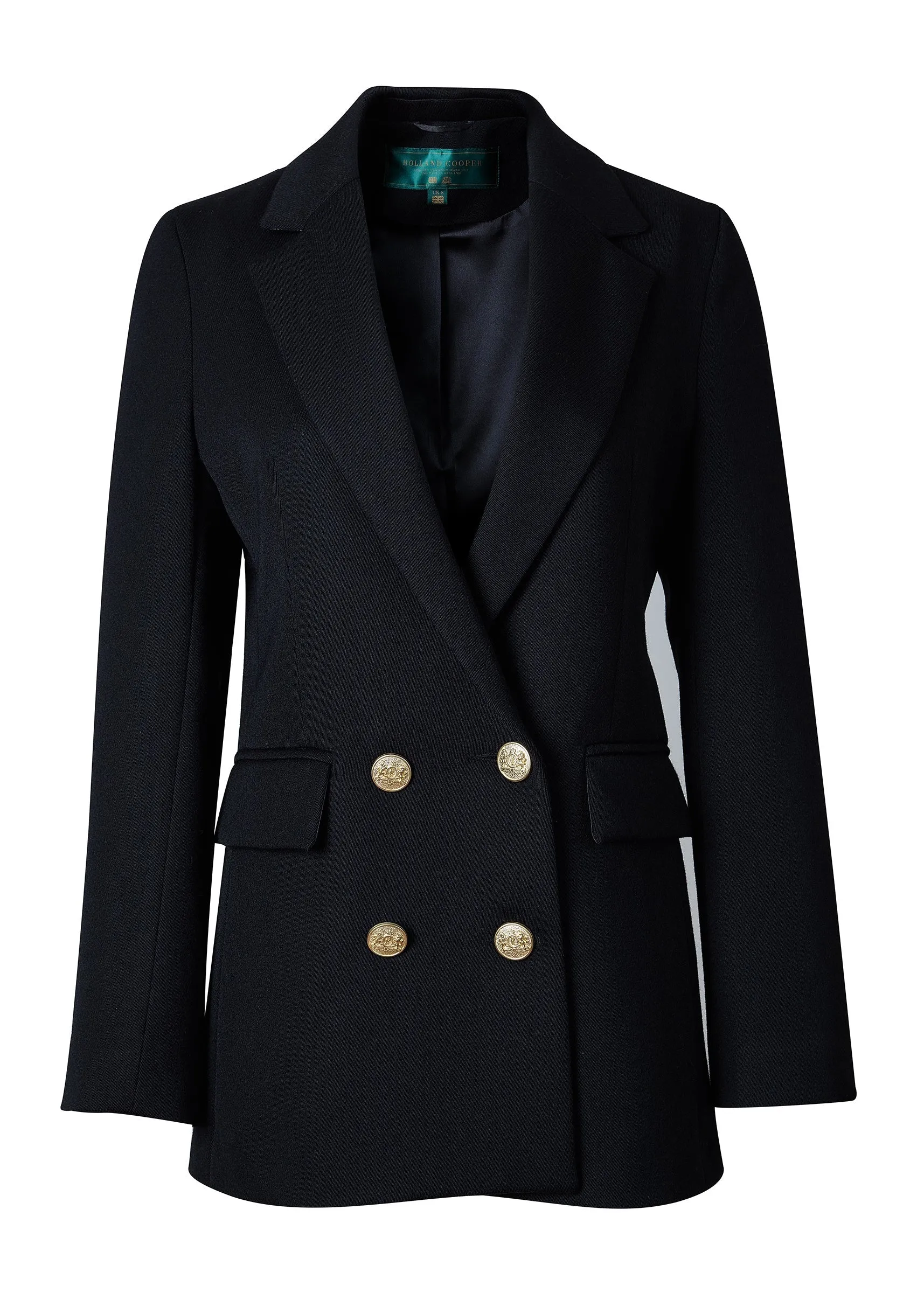 Holland Cooper Double Breasted Ladies Blazer in Black Twill