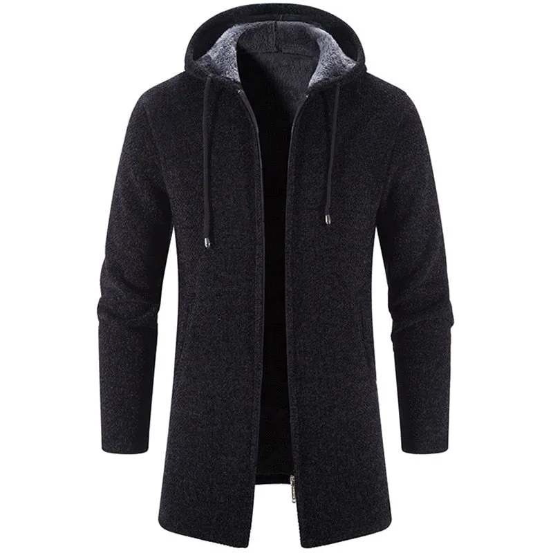 Ilooove 2023 New Autumn Winter Cashmere Men's Cardigan Hooded Fleece Knitting Sweaters Coat Male Warm Cardigan Thick Windbreaker Jackets