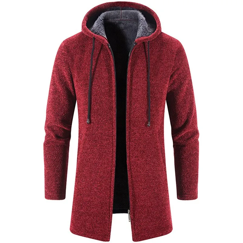 Ilooove 2023 New Autumn Winter Cashmere Men's Cardigan Hooded Fleece Knitting Sweaters Coat Male Warm Cardigan Thick Windbreaker Jackets