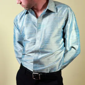 Indian Ocean Blue Striped Mens Silk Shirt