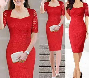 Ketty More Women Half Sleeve Crochet Lace Pencil Dress-KMWD029