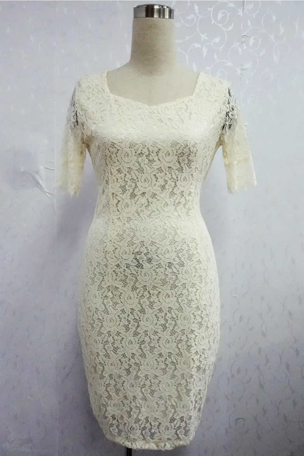 Ketty More Women Half Sleeve Crochet Lace Pencil Dress-KMWD029