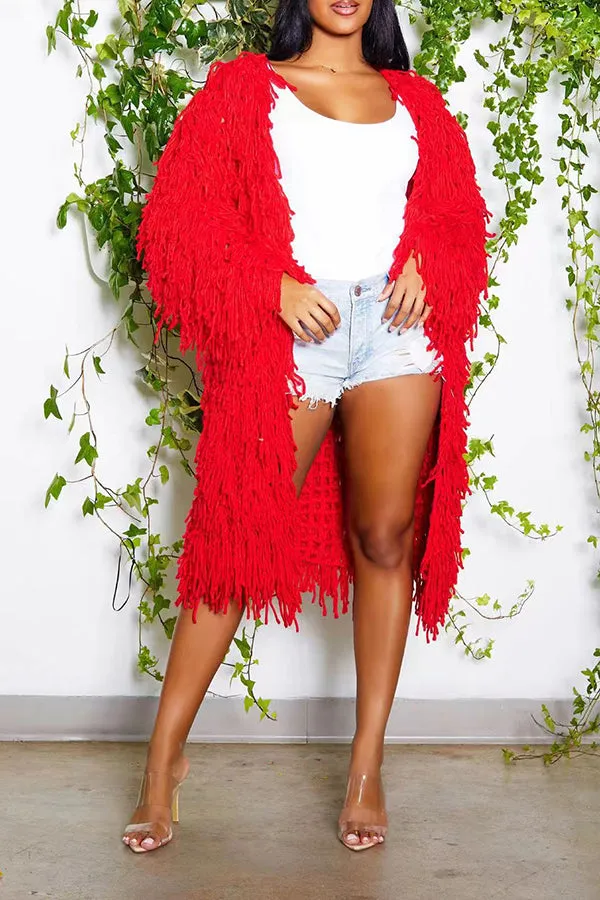 Knit Crochet Long Tassel Cardigan