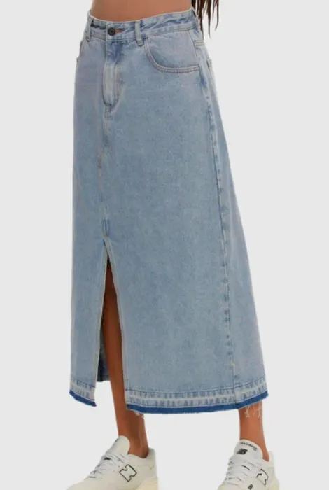 KUWALLA TEE MIDI DENIM SKIRT LIGHT BLUE