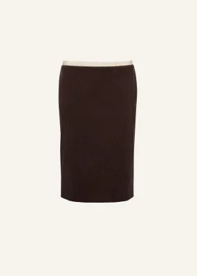 Lace-waist midi skirt in brown corduroy