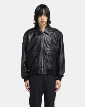 Leather 80's Bomber in Black Crocodile