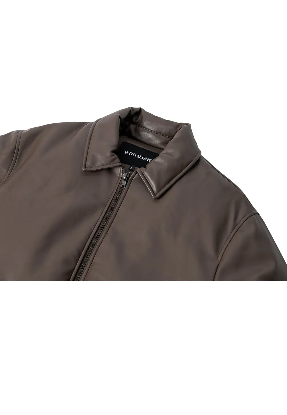 Leather padding bomber jacket brown