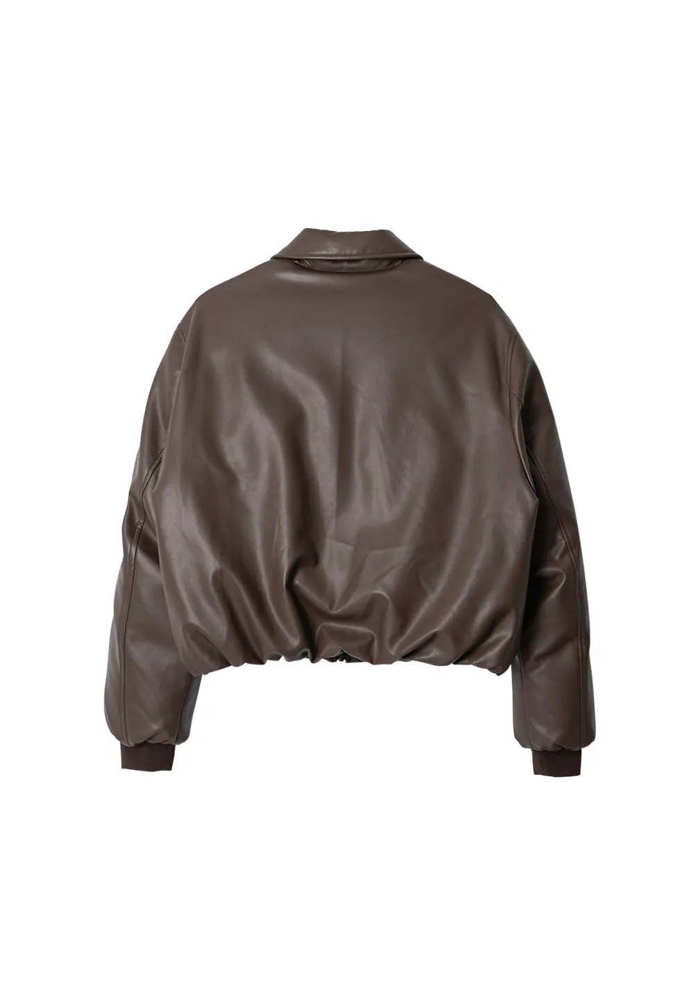 Leather padding bomber jacket brown