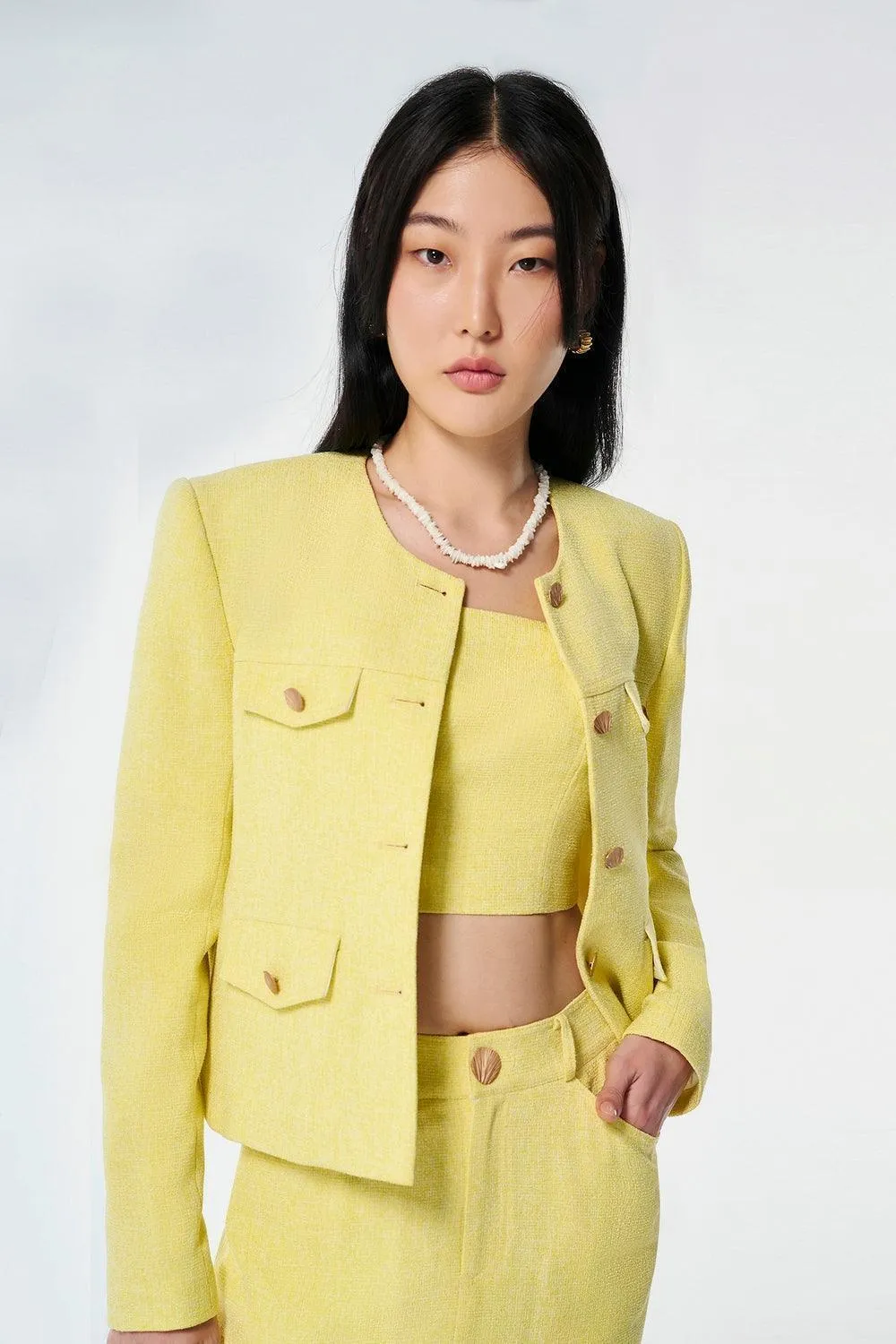 Lilia Cropped Long Sleeved Tweed Jacket