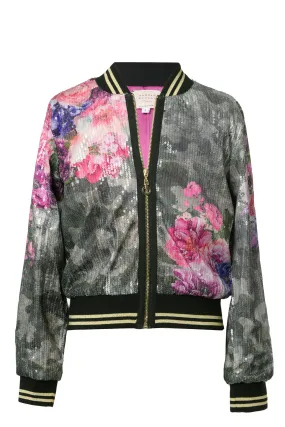 Little Girl's Sequin Floral Camo Print Bomber Jacket