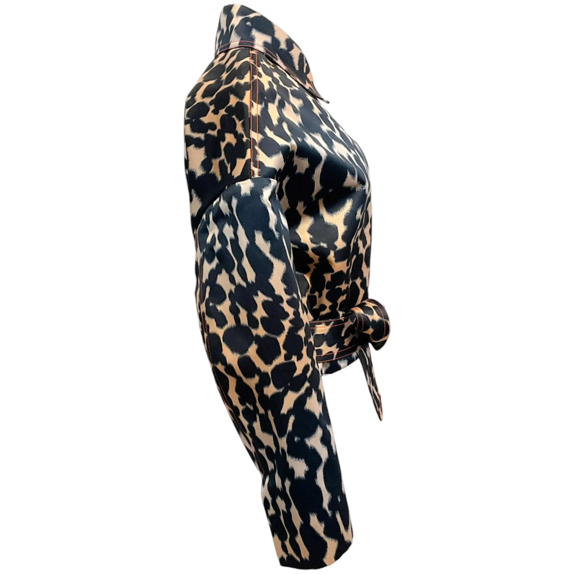 Maison Rabih Kayrouz Navy Blue Leopard Print Cropped Moto Jacket