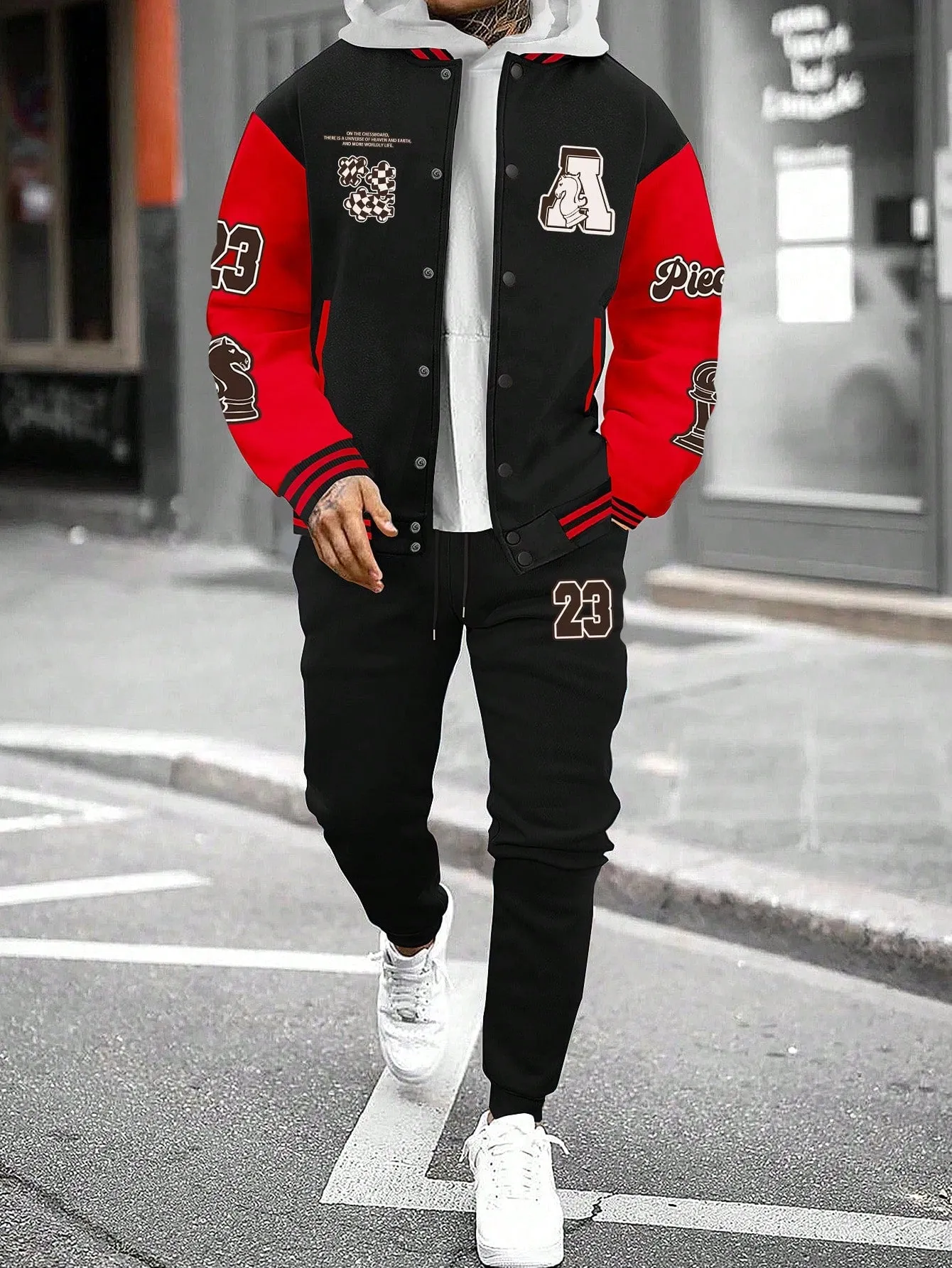 Manfinity Men's Colorblock Letter Pattern Jacket And Joggers Two-piece Set