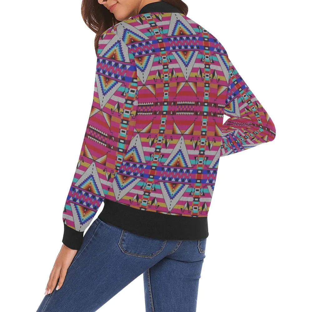 Medicine Blessing Pink All Over Print Bomber Jacket for Women