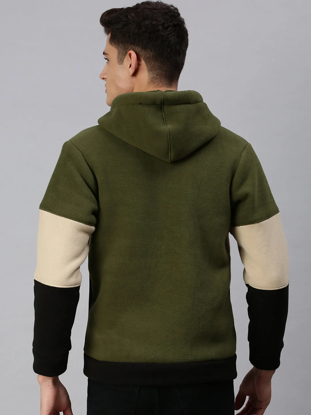 Men Hooded Colourblocked Green Sweatshirt