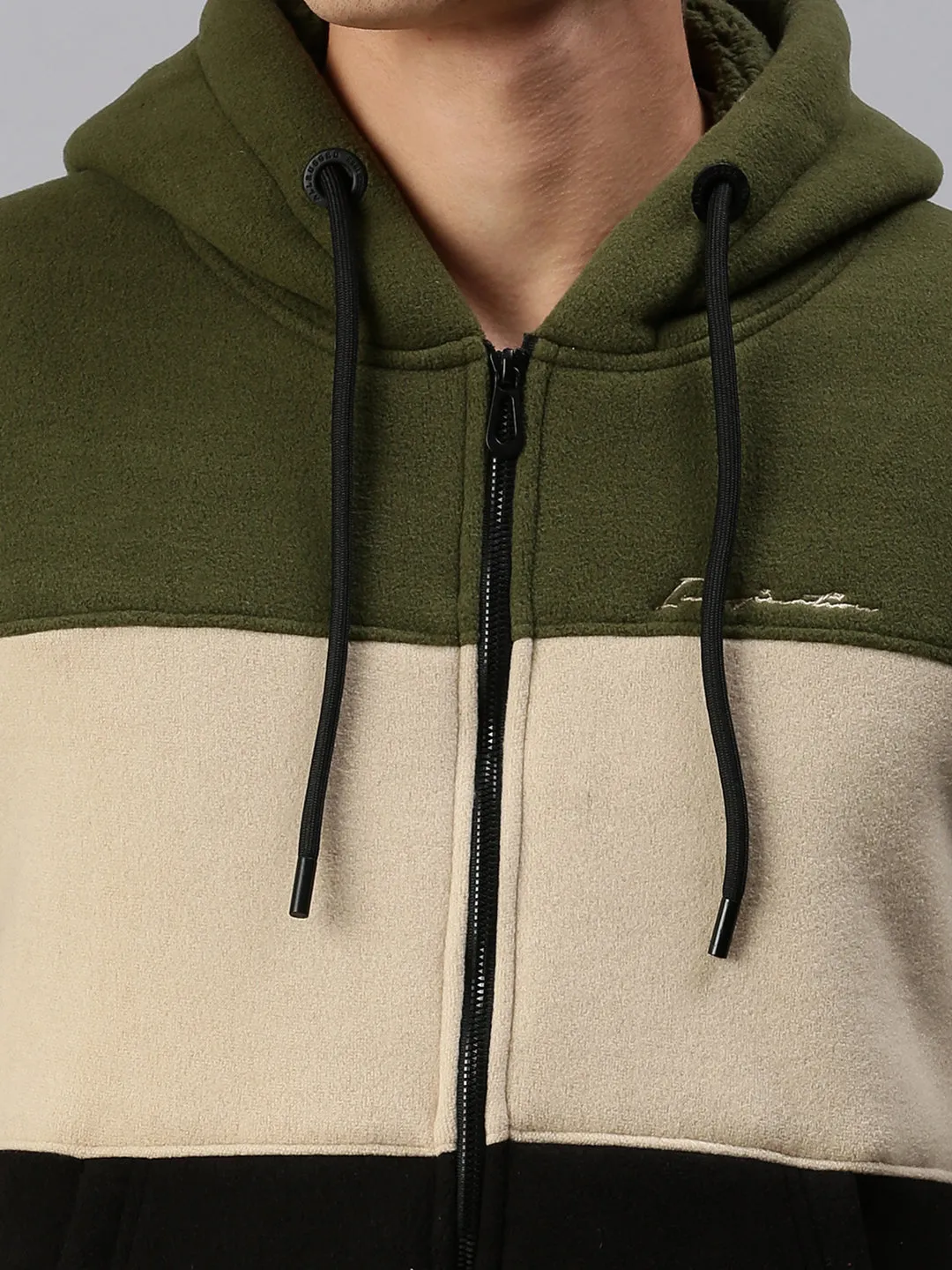 Men Hooded Colourblocked Green Sweatshirt